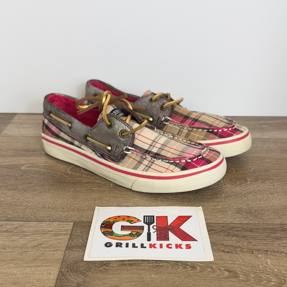 Sperry Bahama Boat Shoe Plaid and Glitter Youth Girls